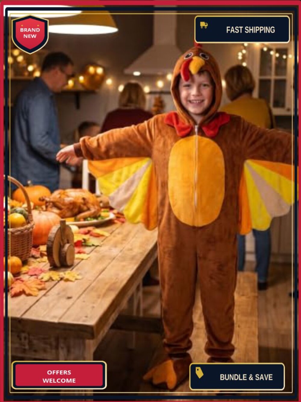 Unisex Kids Turkey Onesie Costume Halloween Thanksgiving Polyester - Picture 5 of 5